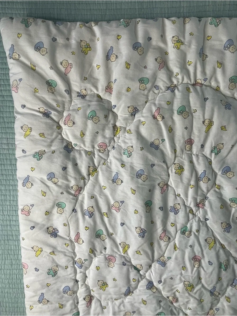 Vtg 80s Quiltex Baby Q Pastel Crawling Babies Quilt Blanket USA Made 30x45